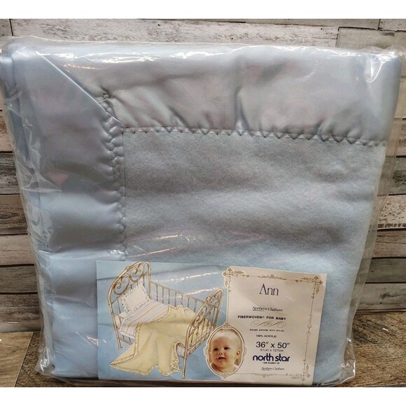 VTG North Star Ann Chatham Acrylic Crib Baby Blanket Nylon Edges Blue 36"x50"NEW